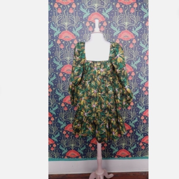 Ulla Johnson Alita Green Yellow Cotton Puff Sleeve Empire Waist Mini Dress Nwt 4 - Picture 9 of 9